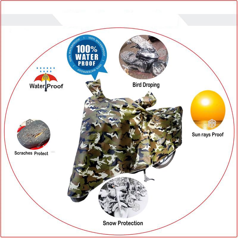 Image of COVERFEST 100% Waterproof Bike Body Cover Compatible with Ather Rizta | Bike Accessories | Motorcycle Cover | Two Wheeler Cover (Military)