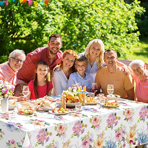4Pcs Spring Floral Tablecloth,Watercolor Pink Purple Blue Flower Plastic Table Cover For Easter Decor, Summer Spring Picnic, Dining, Holiday, Weeding,Tea Party Supplies And Decorations,54 X 108 Inch #TOP5