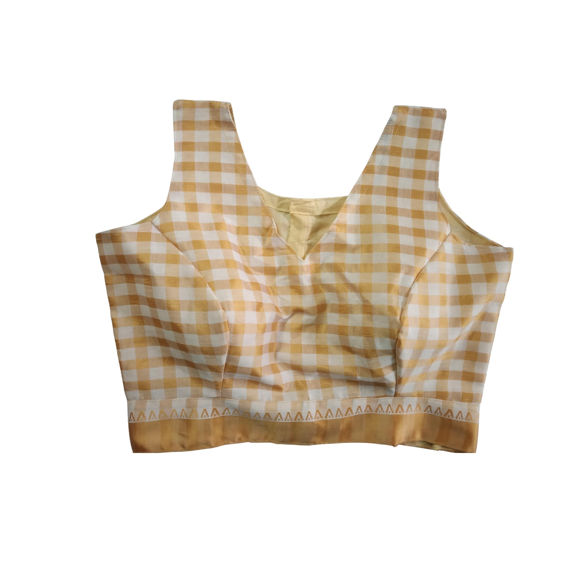 Women's Readymade Saree Blouse Yellow White Checked V-Neck-image-18