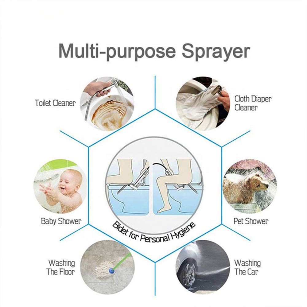 Kit spruzzatore portatile per bidet – Doppia modalità Jet/acqua dolce in ottone adattatore a T 121,9 cm tubo flessibile ugello girevole per igiene personale pulizia pannolini e doccia per animali