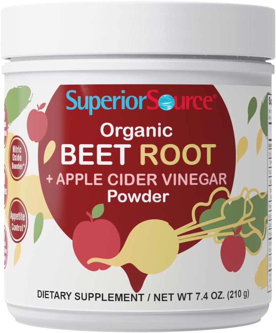 Superior Source Organic Beet Root + Organic Apple Cider Vinegar Powder, 30 (7 g) Servings, Nitric Oxide Booster, Energy, May Support Heart Health, Immunity & Detox, Non-GMO