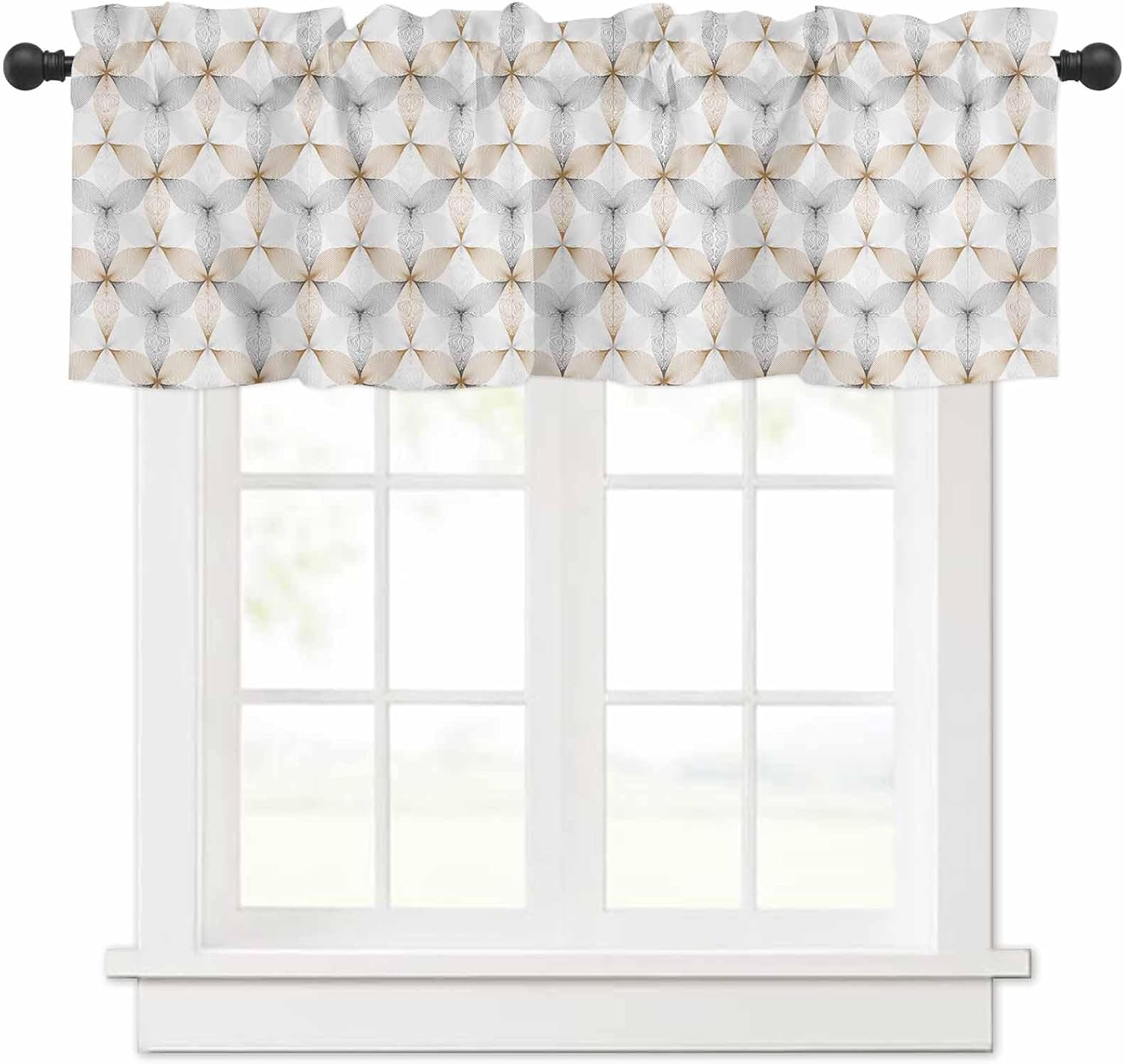 Valances for Windows Grey Brown Geometric Pattern Modern