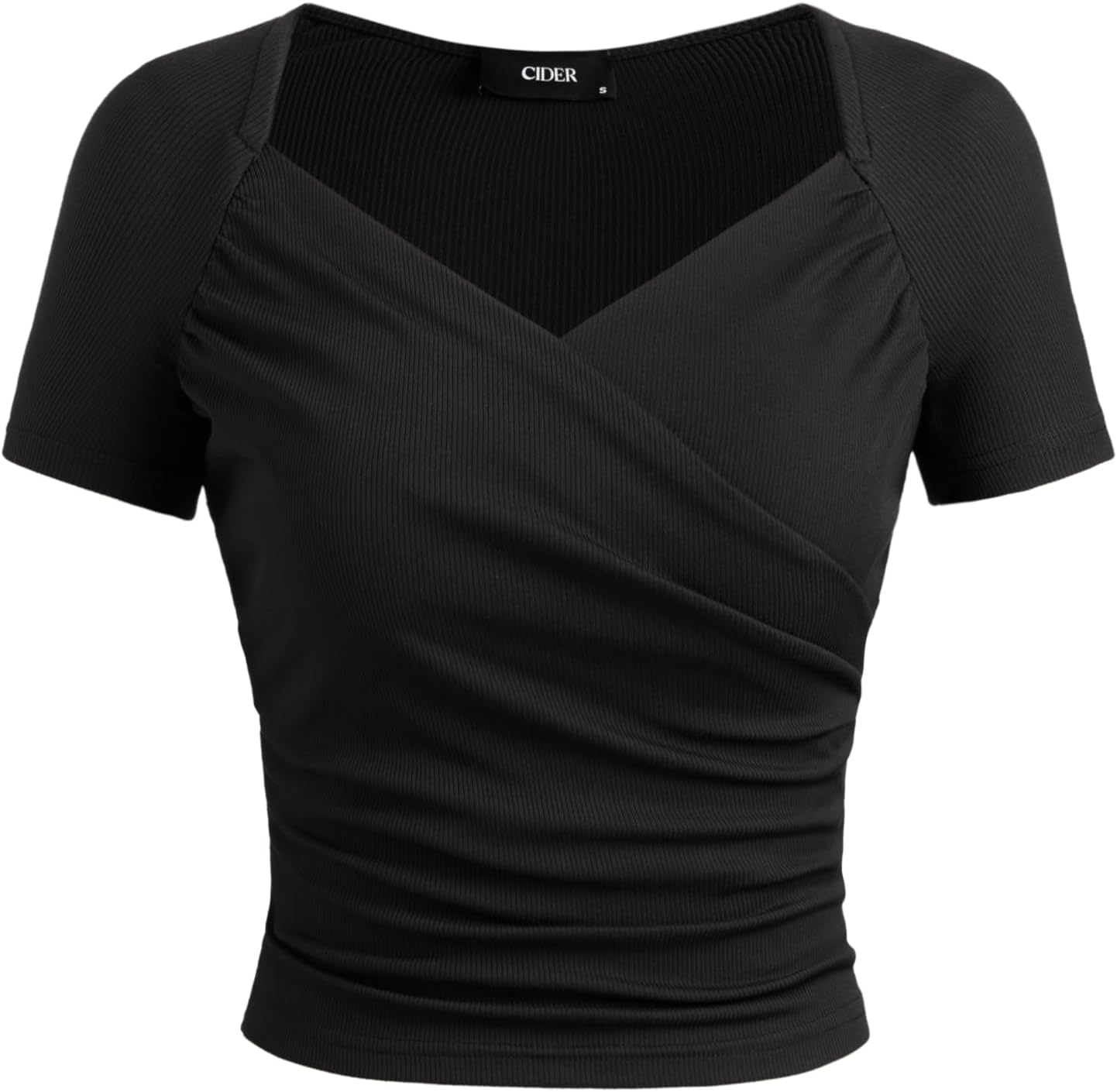CIDER Jersey Sweetheart V Neck Short Sleeve Top