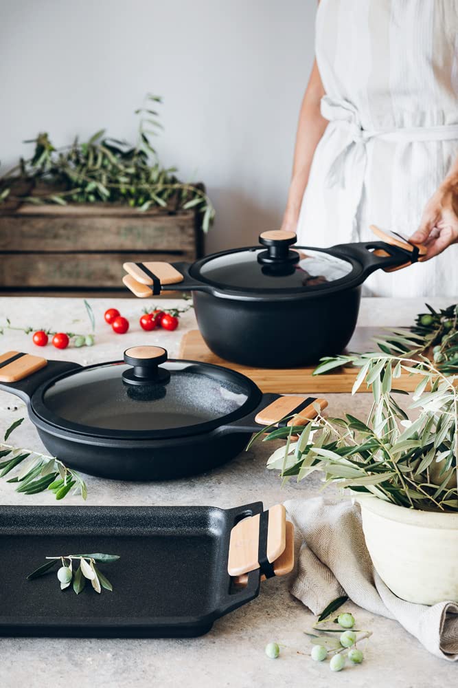 BRA Market | Cacerola baja 24 cm, Aluminio Fundido con Antiadherente, sin PFOA, Apta para todo tipo de cocinas incluida Inducción