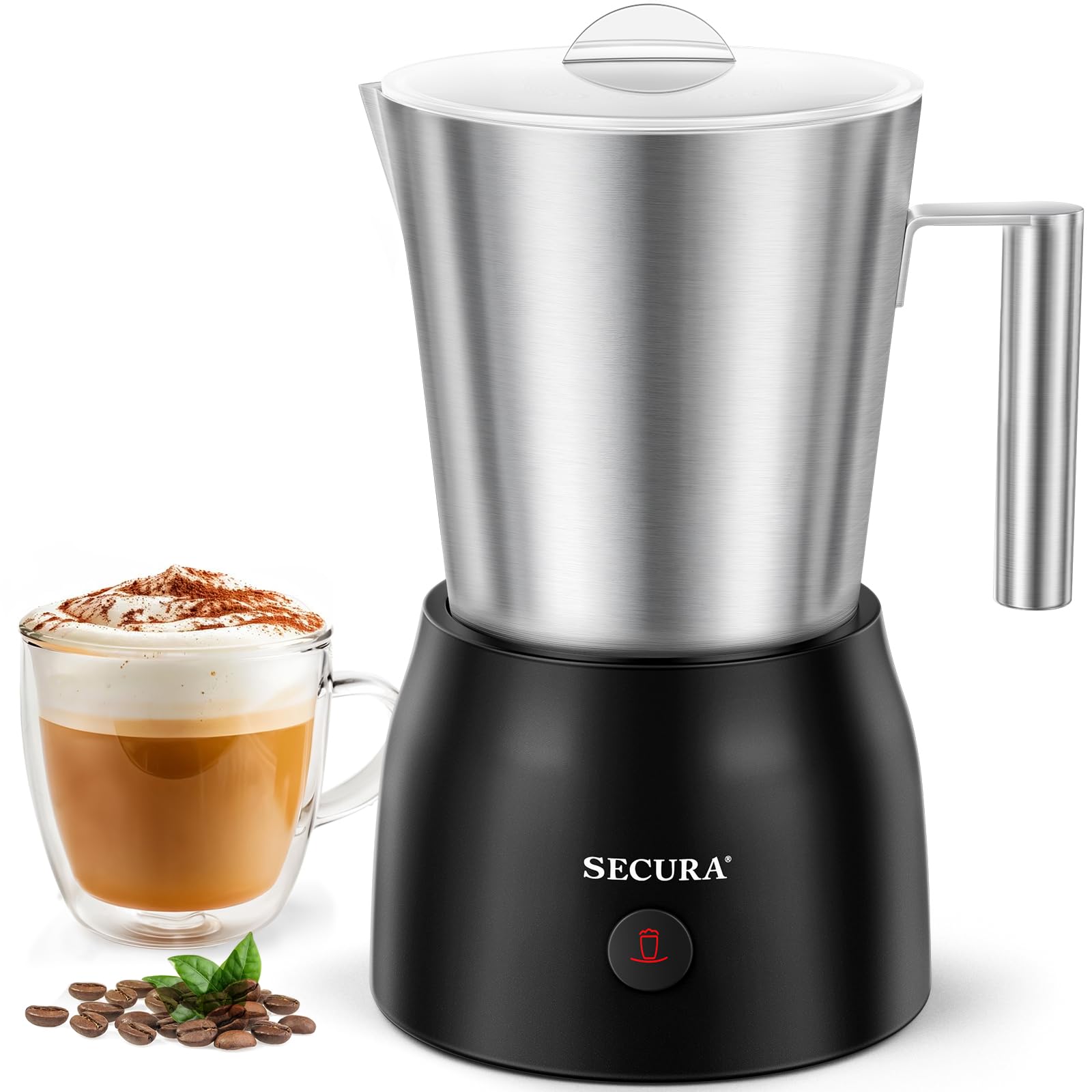Secura 17oz Electric Milk Frother and Steamer, Stainless Steel Detachable Milk Jug, 4-in-1 Hot & Cold Foam Maker for Latte, Cappuccino & Hot Chocolate, BPA & Teflon-Free, Dishwasher Safe