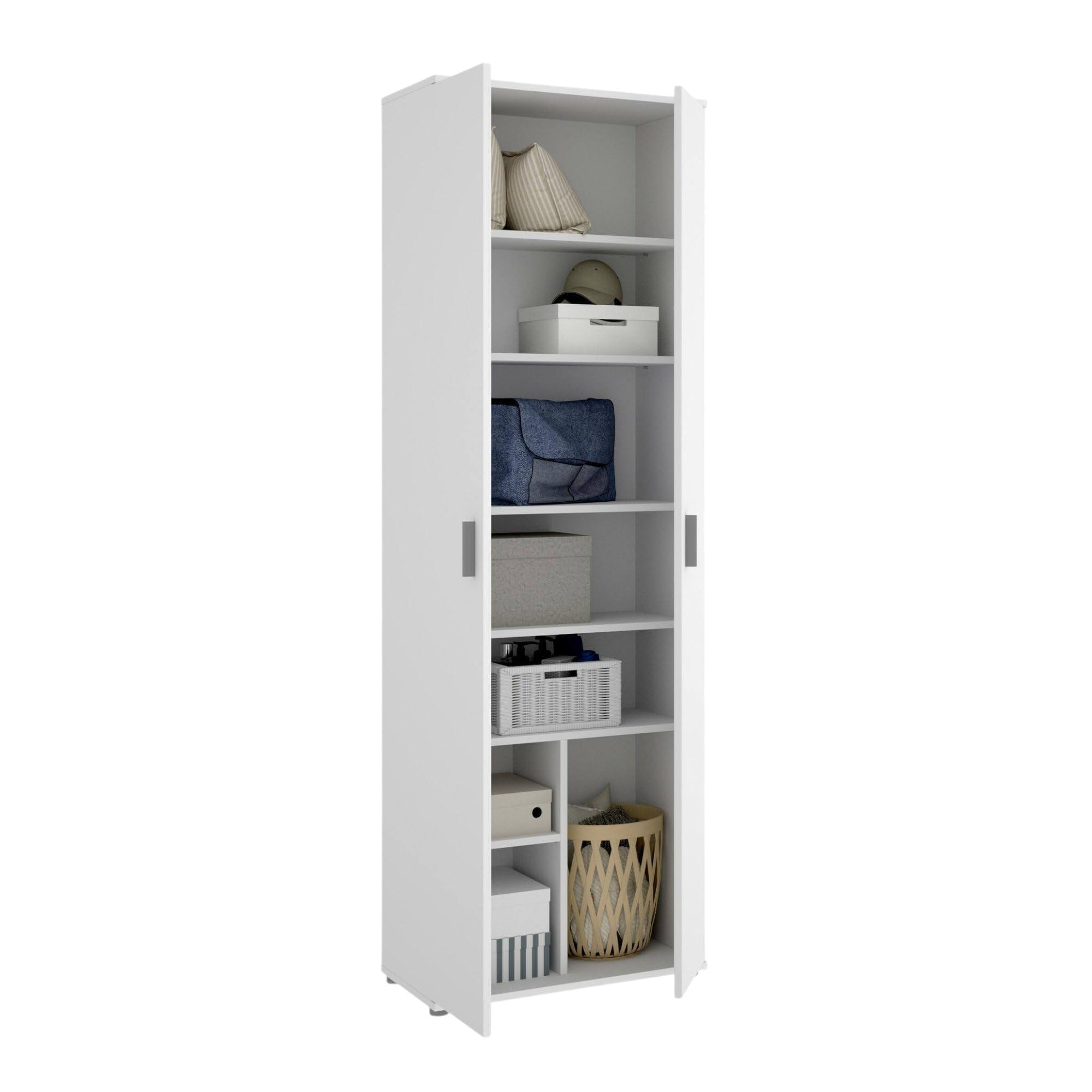 Dmora - Armadio multiuso 2 ante Suretta, Mobile multifunzione portaoggetti, Guardaroba porta scarpe, 61x35h190 cm, Bianco