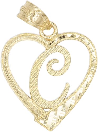 Ice on Fire Jewelry - Colgante de oro macizo de 10 quilates con inicial en marco de corazón con acabado de corte de diamante, disponible en