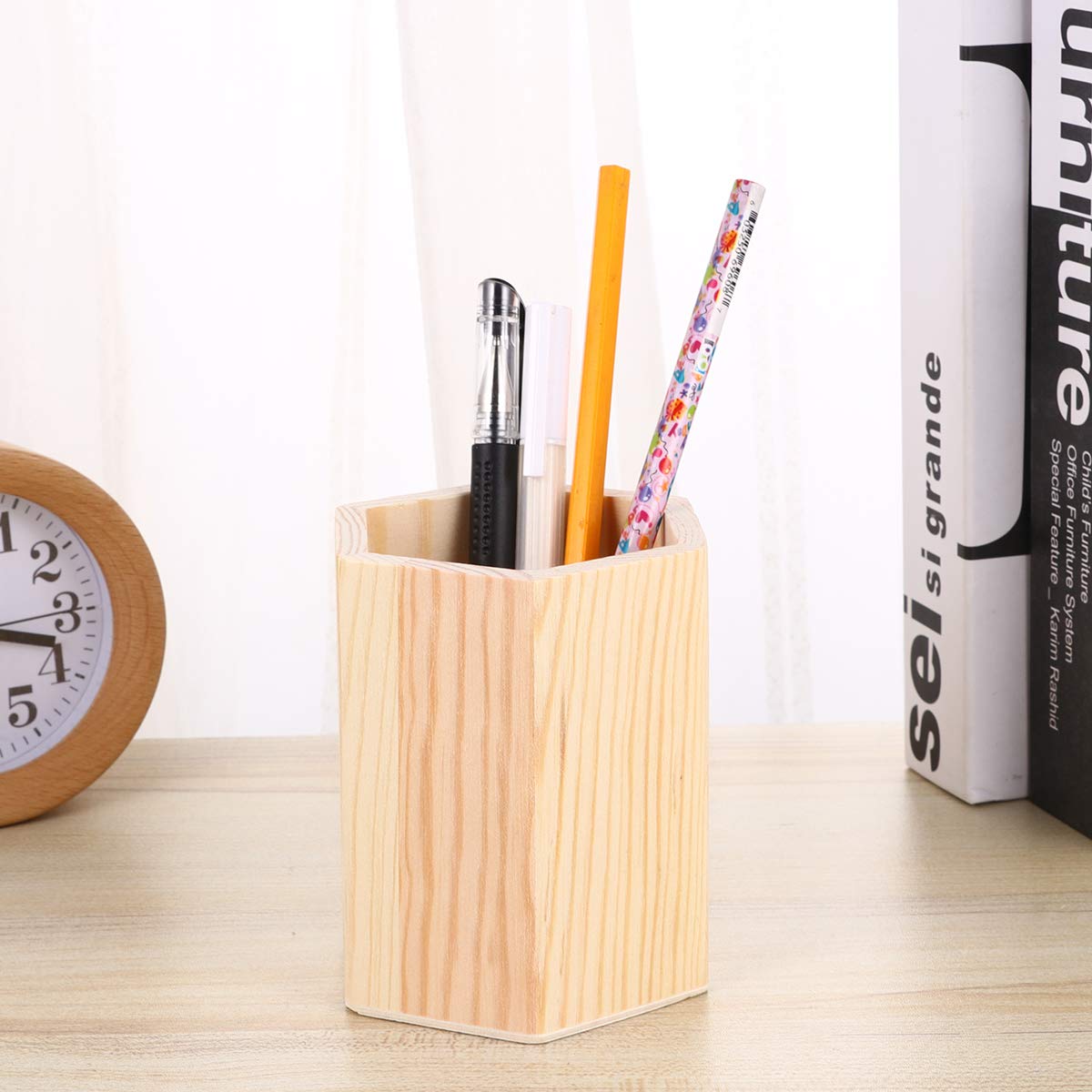 COHEALI Portapenne esagonale in legno con scomparto singolo, organizer da scrivania per ufficio e casa, fai da te, graffiti e forniture artistiche, 36 x 8,9 x 10 cm