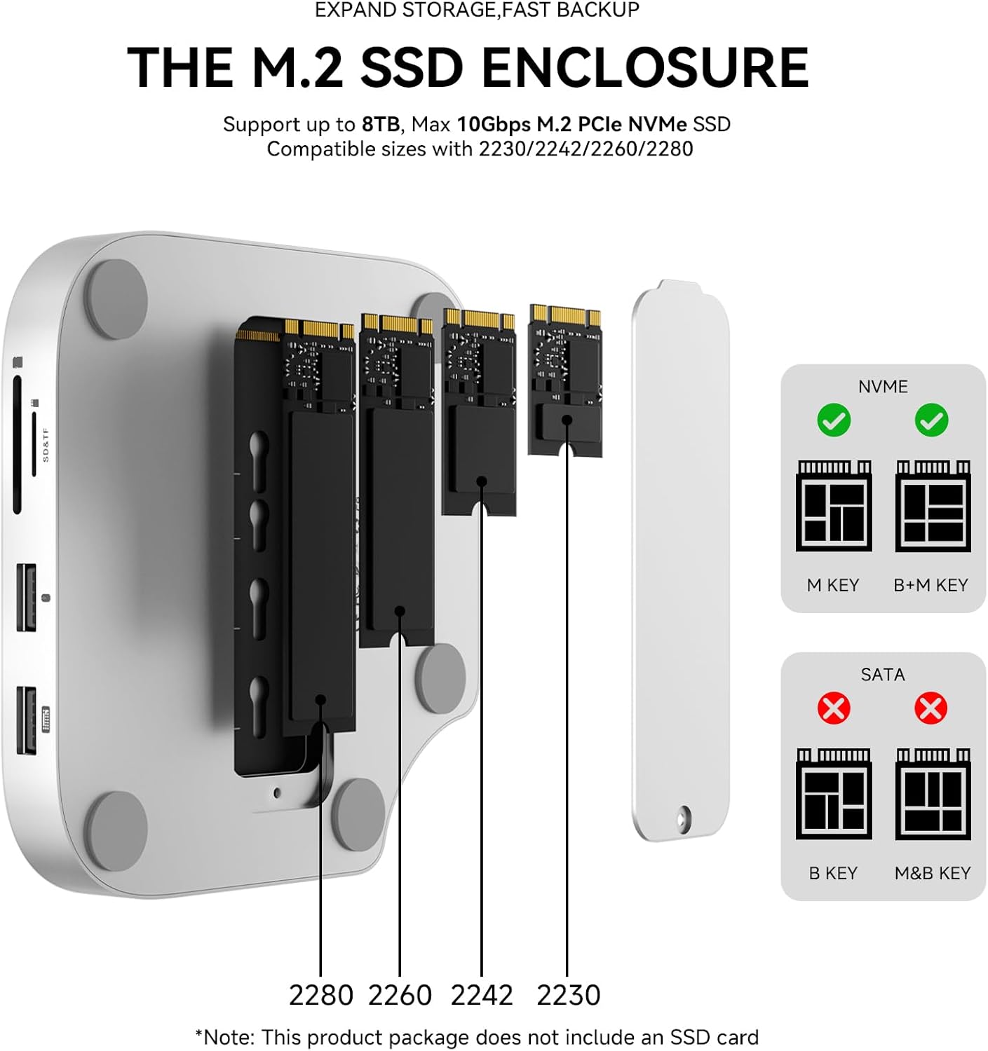 Minisopuru MINI4PRO Mac mini M4 Dock with 4K@60 HDMI, 8TB M.2 NVMe SSD Enclosure, Mac mini Hub & Stand for Mac mini M4 and M4 Pro 2024 (TF/SD Slot, 3* USB-A 2.0, Audio) | Silver