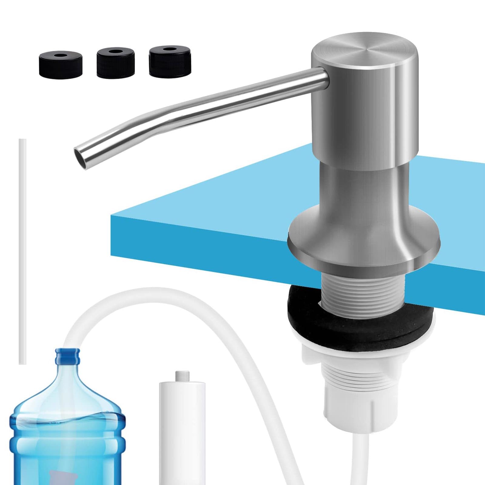 Dispensador Jabón Cocina Bajo Encimera Acero Inoxidable, 500 ml, 360° Rotación, Sellado Estable, Adecuado para Almacenamiento en Baños, Balcones