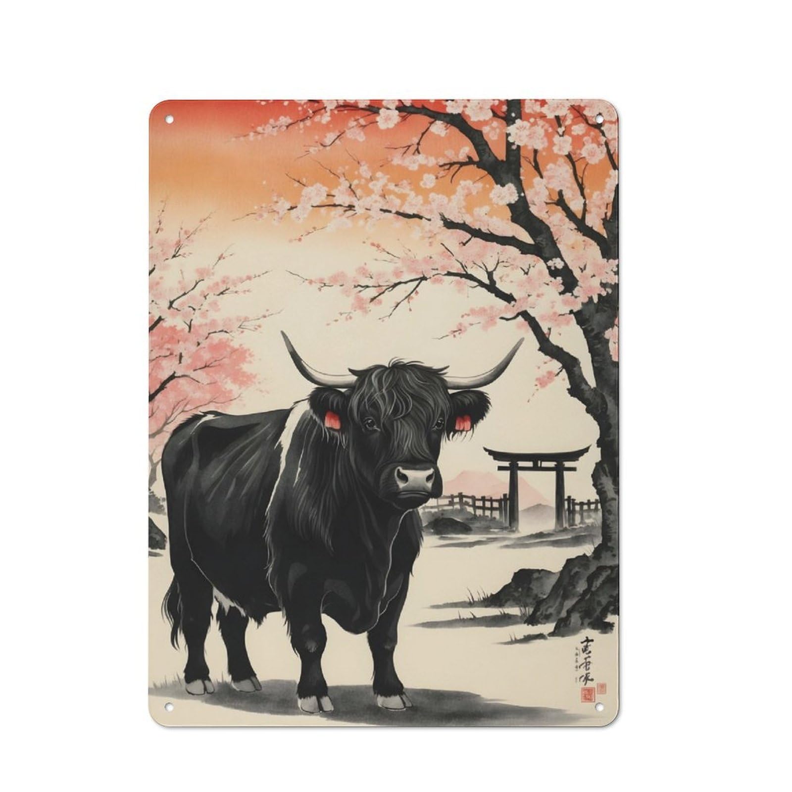 Junmoney Highland Cow Japan Vintage Metal Sign 40X30cm For Guest Room Or Hallway, Suited To Guest Room Decorators