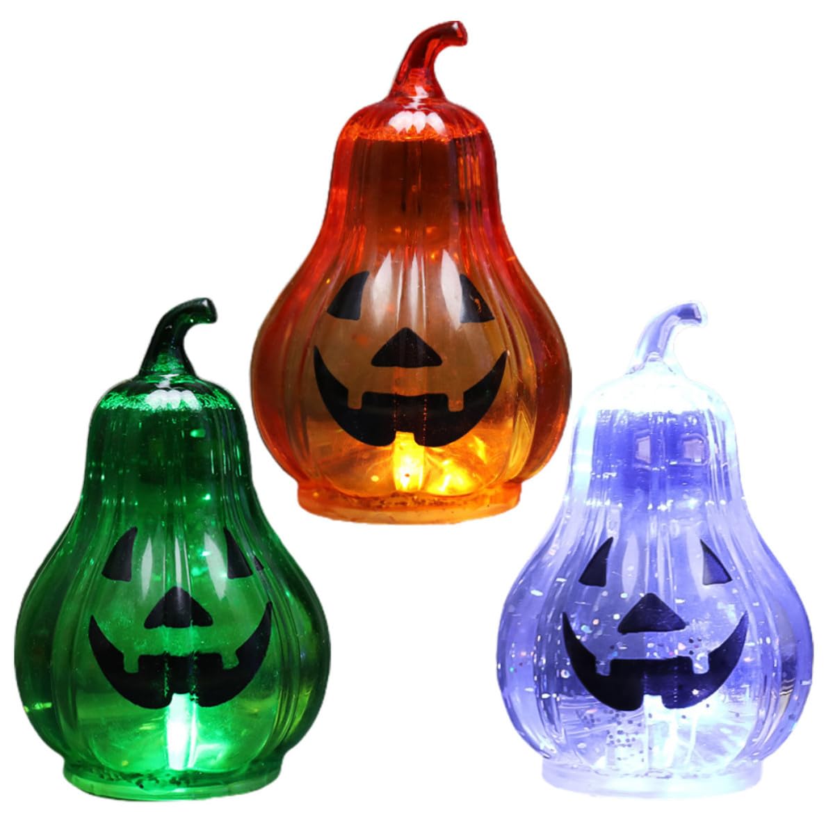 3 Pezzi Luce Zucca LED Halloween in Pvc, Decorazione Luminosa