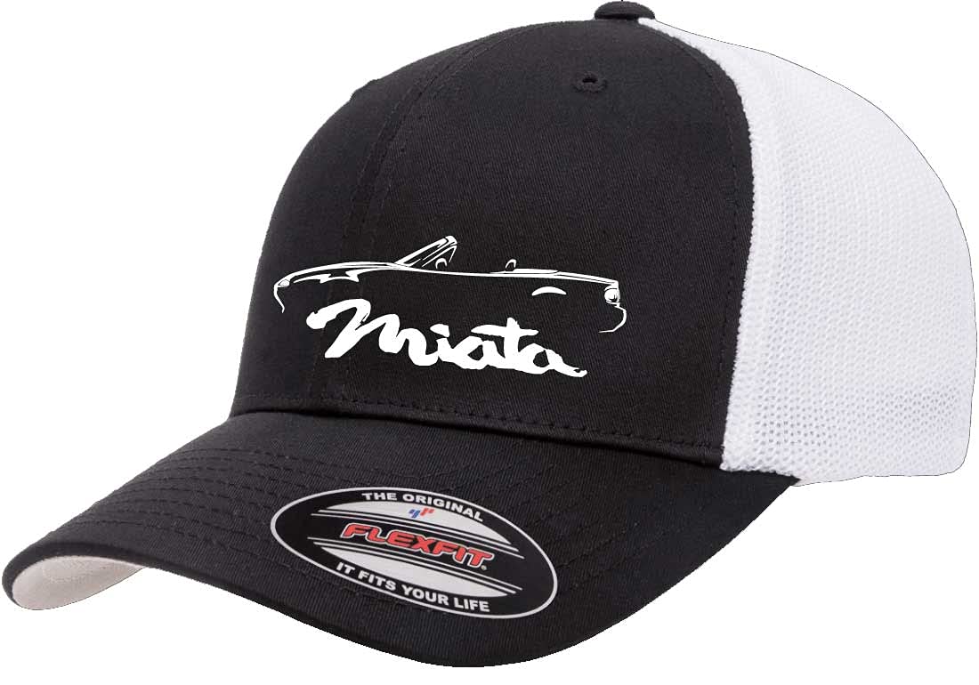 1989-99 Miata Sports Car Classic Outline Design Flexfit 6511 Trucker Mesh Fitted Cap