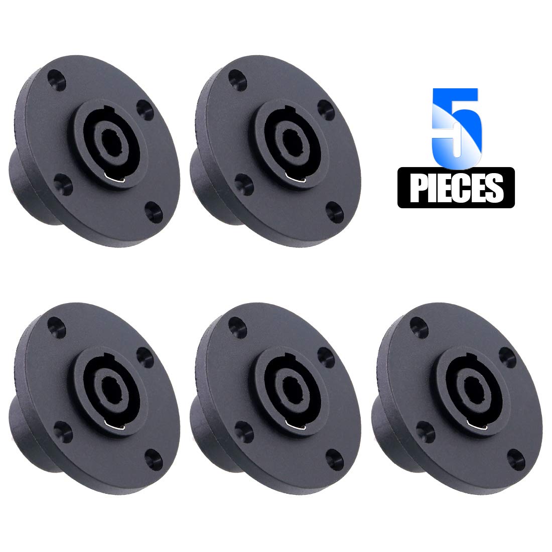 5 Pack 4 Pole Round Panel Mount Connector Twist Lock Speaker Compatible with Neutrik Speakon NA4LJ, NA4LJX, NL4MP, NL4MPR, NL4FC, NL4FX, NL4 & NL2 Series, NL2FC