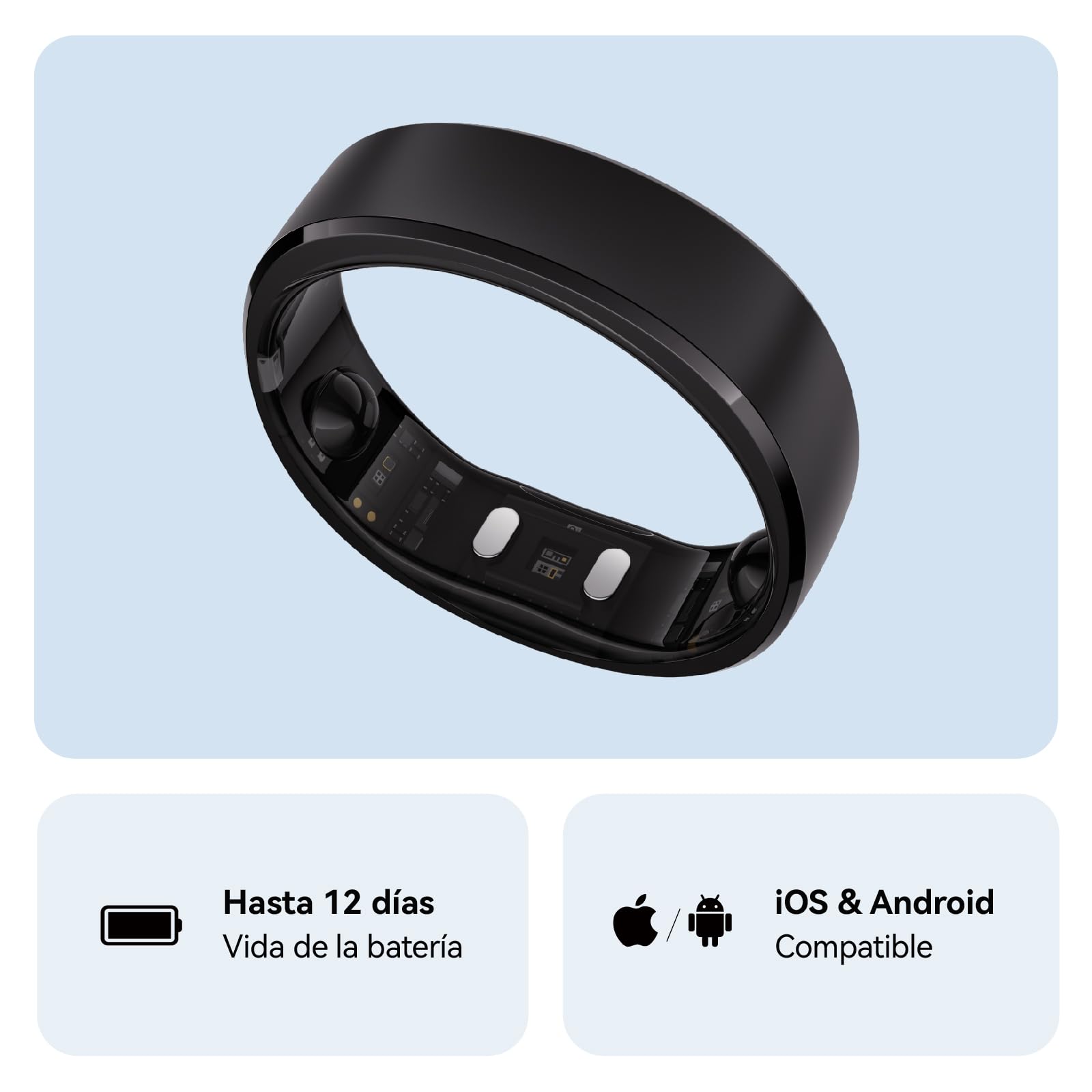 RingConn Gen 2 Smart Ring Negro Talla 9 Monitoreo Sueño Estrés Frecuencia Cardíaca Salud Femenina Sin Suscripción 12 Días Autonomía