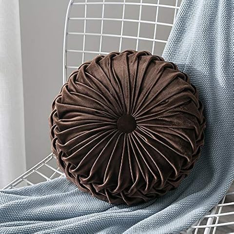 MOCOFO 14" Velvet Pleated Round Pumpkin Throw Pillow Couch Cushion Floor Pillow for Sofa Chair Bed Car Home Decorative Cover