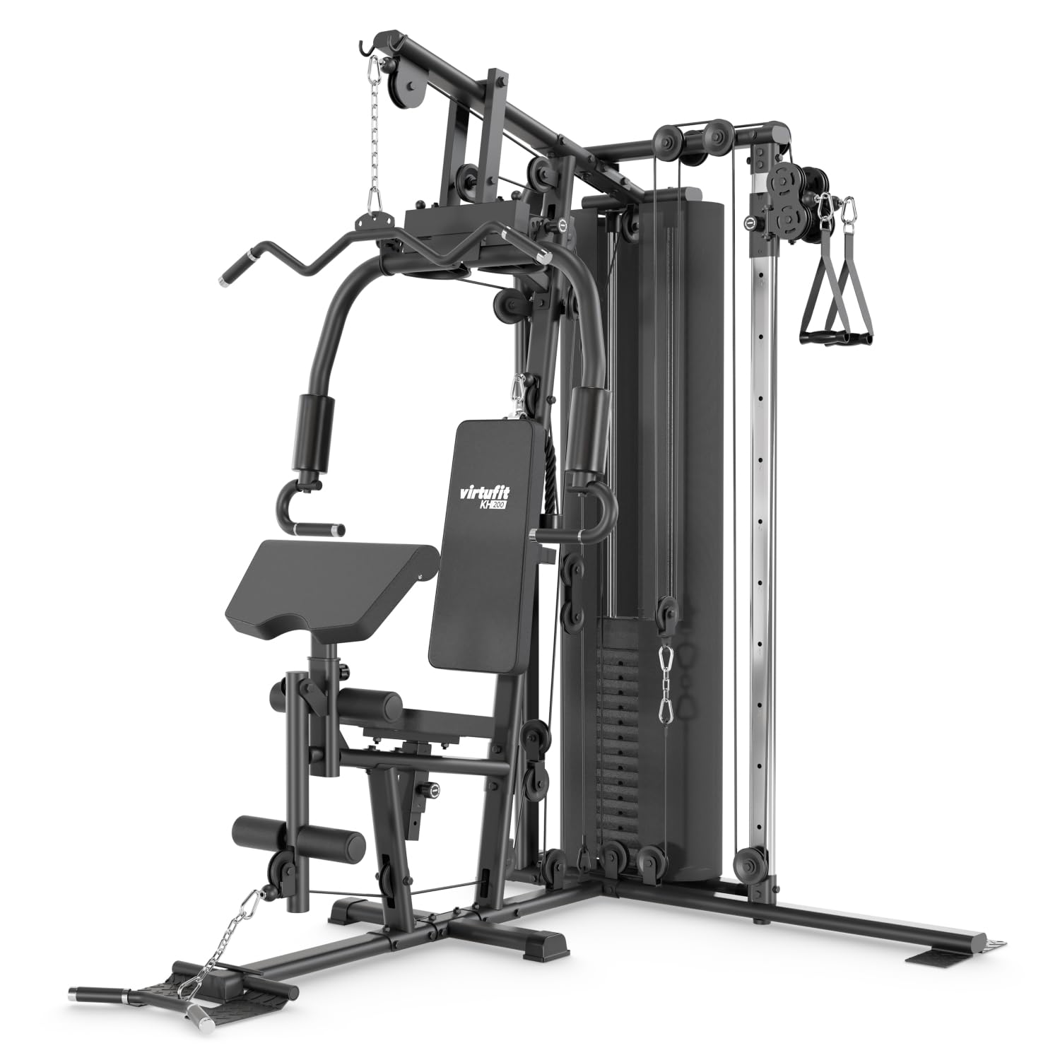 VirtuFit Stazione elettrica Homegym KH200 - Attrezzo multifunzione fitness con pile di peso da 80 kg, Pulley System, allenamento a casa