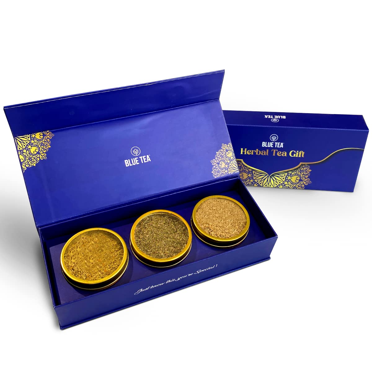 BLUE TEA - Assorted Tea Gift Set- 3 Ginger Tea Flavors || ELEGANT TEA GIFT - MOM GIFTS || Flower Based - Caffeine Free - Gluten Free