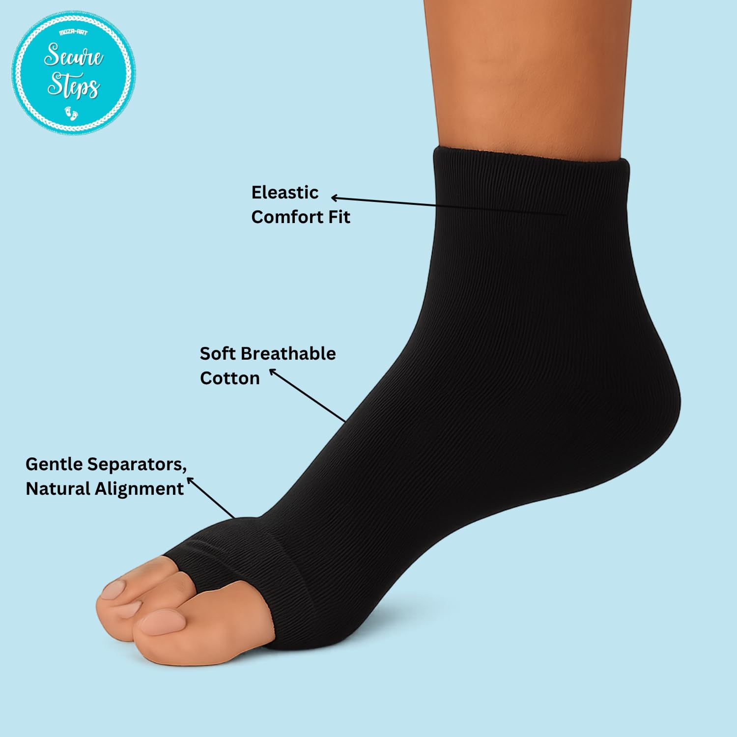 Secure Steps Foot Alignment Socks for Men & Women – Toe Separator Socks for Foot Pain Relief, Ortho Socks for Improved Circulation & Posture – Relieves Heel, Ankle & Back Pain Naturally (Black) - Image 4 thumbnail
