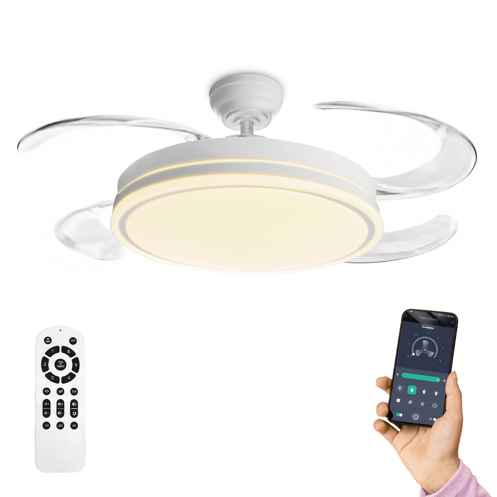 LED ATOMANT 4x Ventilateur LED 4 Pales Rétractables Ø109cm 85W CCT Dimmable