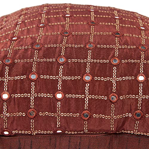 Image of Brown Cushion Covers with Embroidery Work, Embroidered Cushion Cases 18x18 Set of 2, Silk Pillow Covers for Sofa and Couch, Fancy Kushan 18 inches