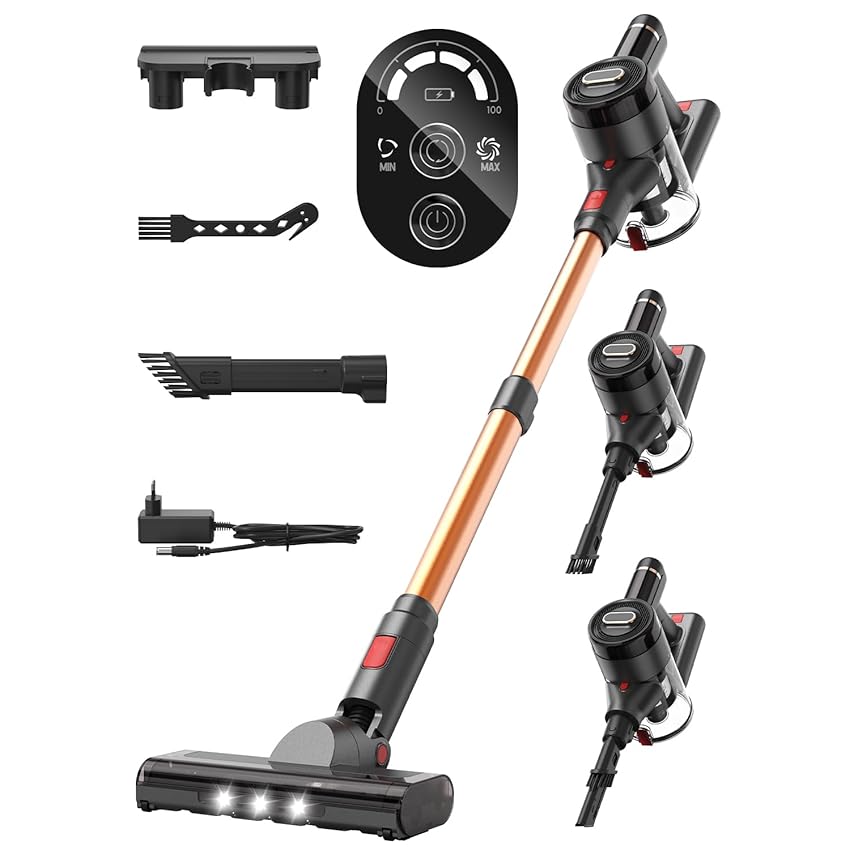 Leyvone Aspirapolvere Senza Fili, 300W/25KPa/30 Min, Spazzola Anti-Groviglio, Display LED, Filtrazione a 5 Stadi, Svuotamento Polvere con un Click, per Pelucchi di Animali, Pavimenti Duri e Tappeti