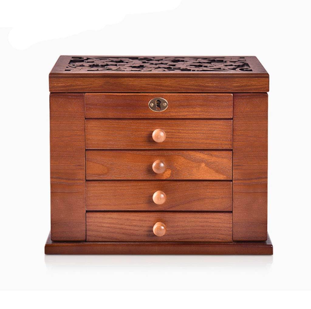 banborba Antiek sieradenkistje met slot, sieradenkistje van hout voor vrouwen, 5 lagen sieradendoos, sieradenkoffer met spiegel voor sieraden, halskettingen, ringen