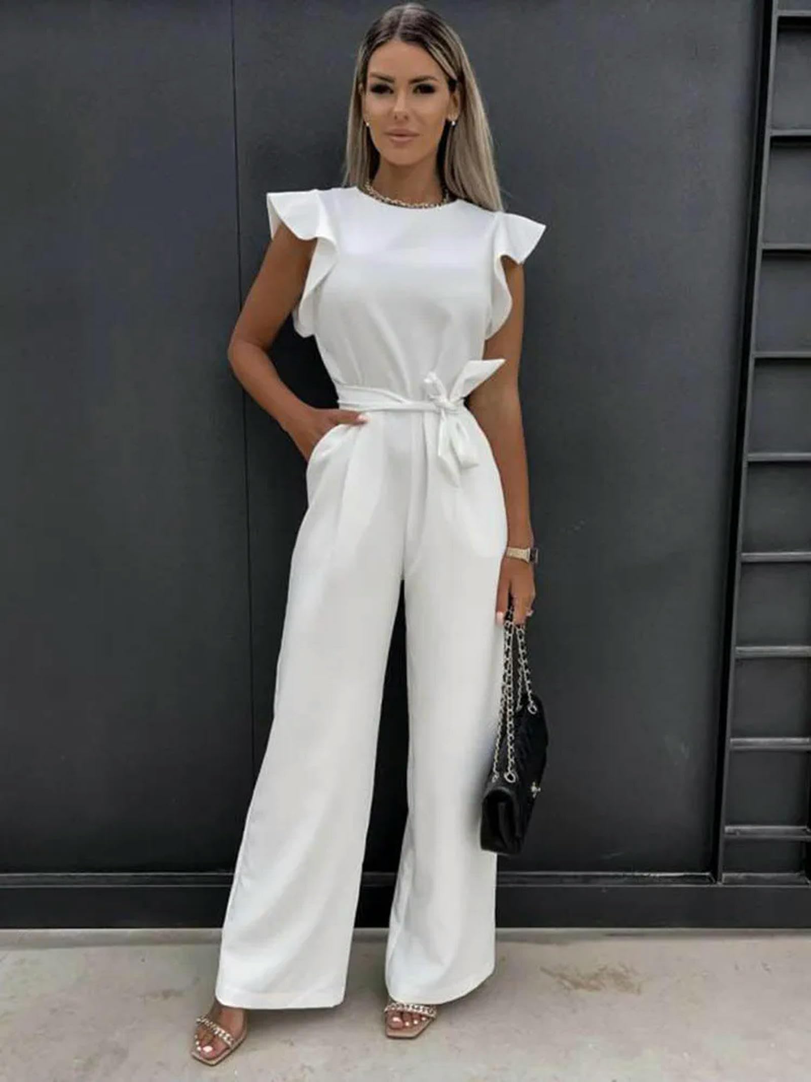 2024 Été À Manches Courtes Jambe Large Combinaison pour Femmes Élégant Barboteuse Vintage Streetwear Combinaisons Salopette Femmes Jump Suit Femme-Rose Rouge-L