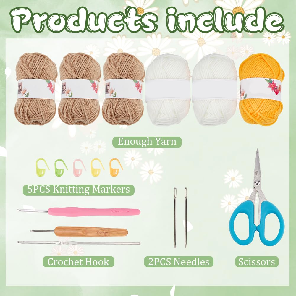 ORIGACH DIY Daisy Crochet Bag Kit for Beginners Adults, Crochet Granny Square Bag Kit with Instruction Video Tutorials, Learn to Crochet Bag Making Kit for Starters, Khaki - Image 2