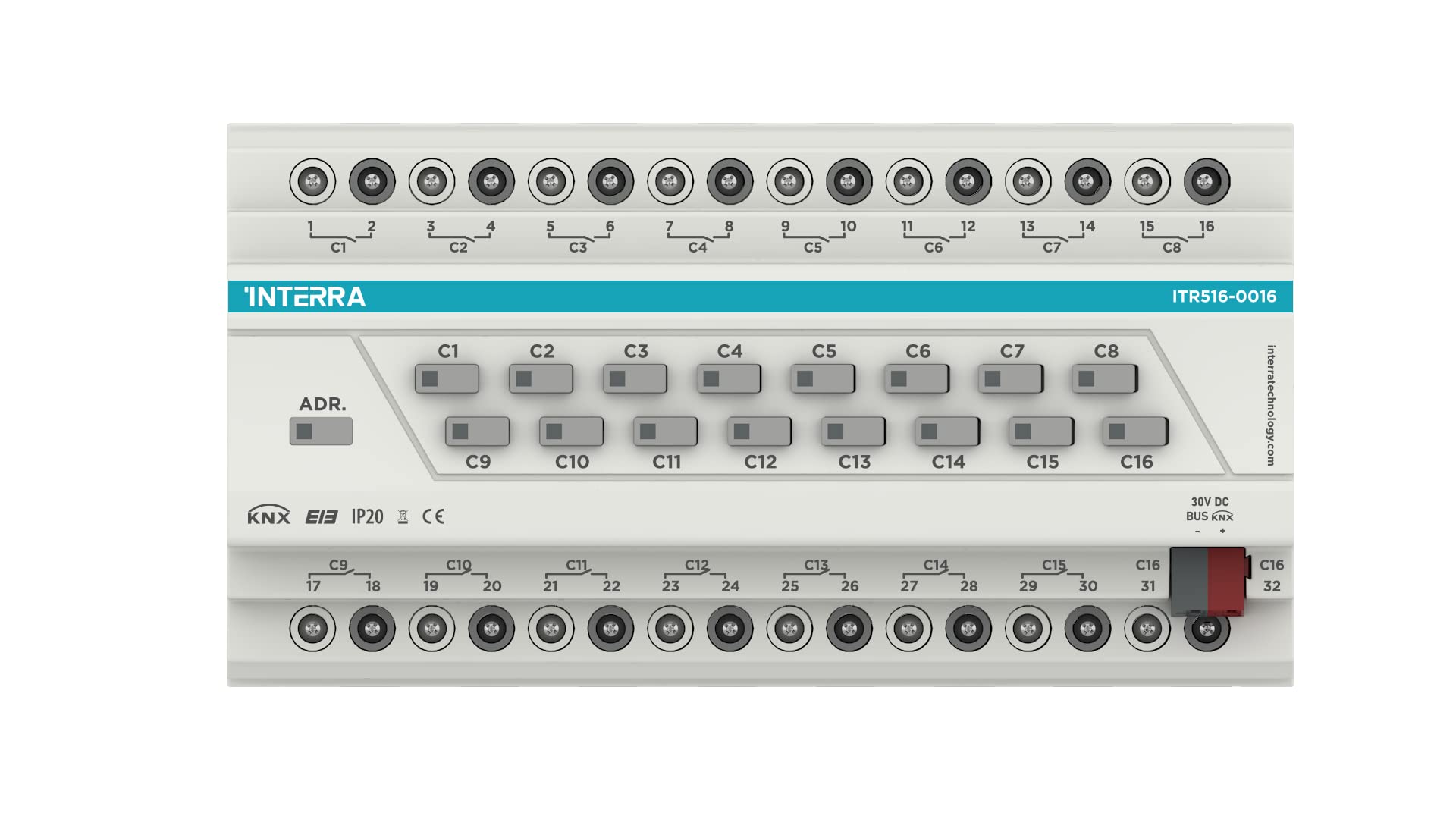 Interra KNX - Attuatore combinato a 16 canali (140μF) e a 16 canali per tapparelle, fattore di commutazione universale
