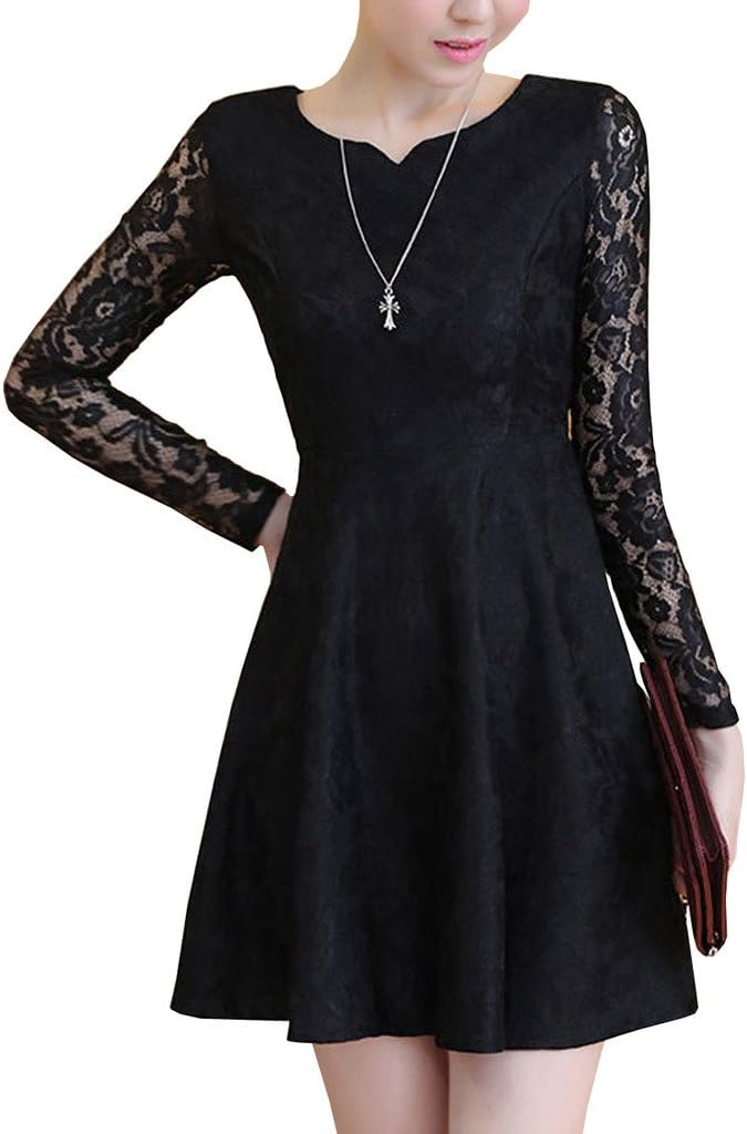 Women's Elegant Lace Top Chiffon Skirt A-line Skater Formal Prom Dress