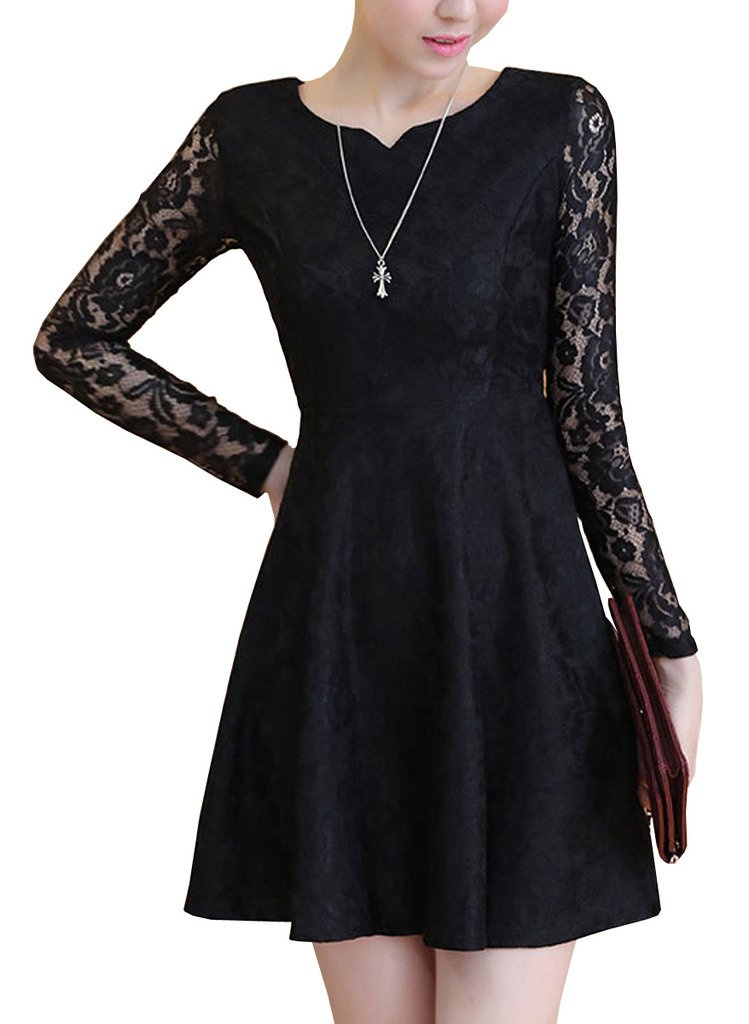 Women's Elegant Lace Top Chiffon Skirt A-line Skater Formal Prom Dress