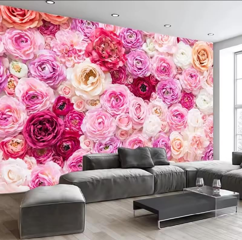 Papier peint 3D motif de belles roses rouges décoration murale salon et chambre 250x175 cm