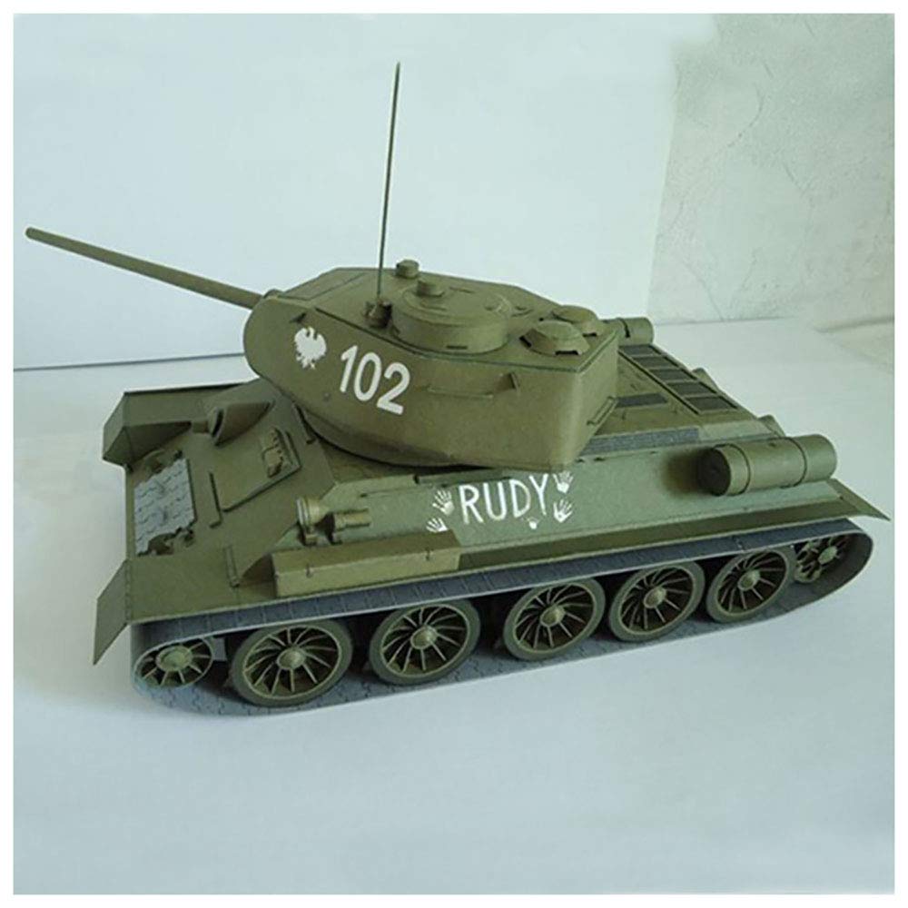 1/25 Soviet Union T-34 Medium Tank Model Kit, DIY Handmade Paper Model Building Sets Construction Toys Military Model