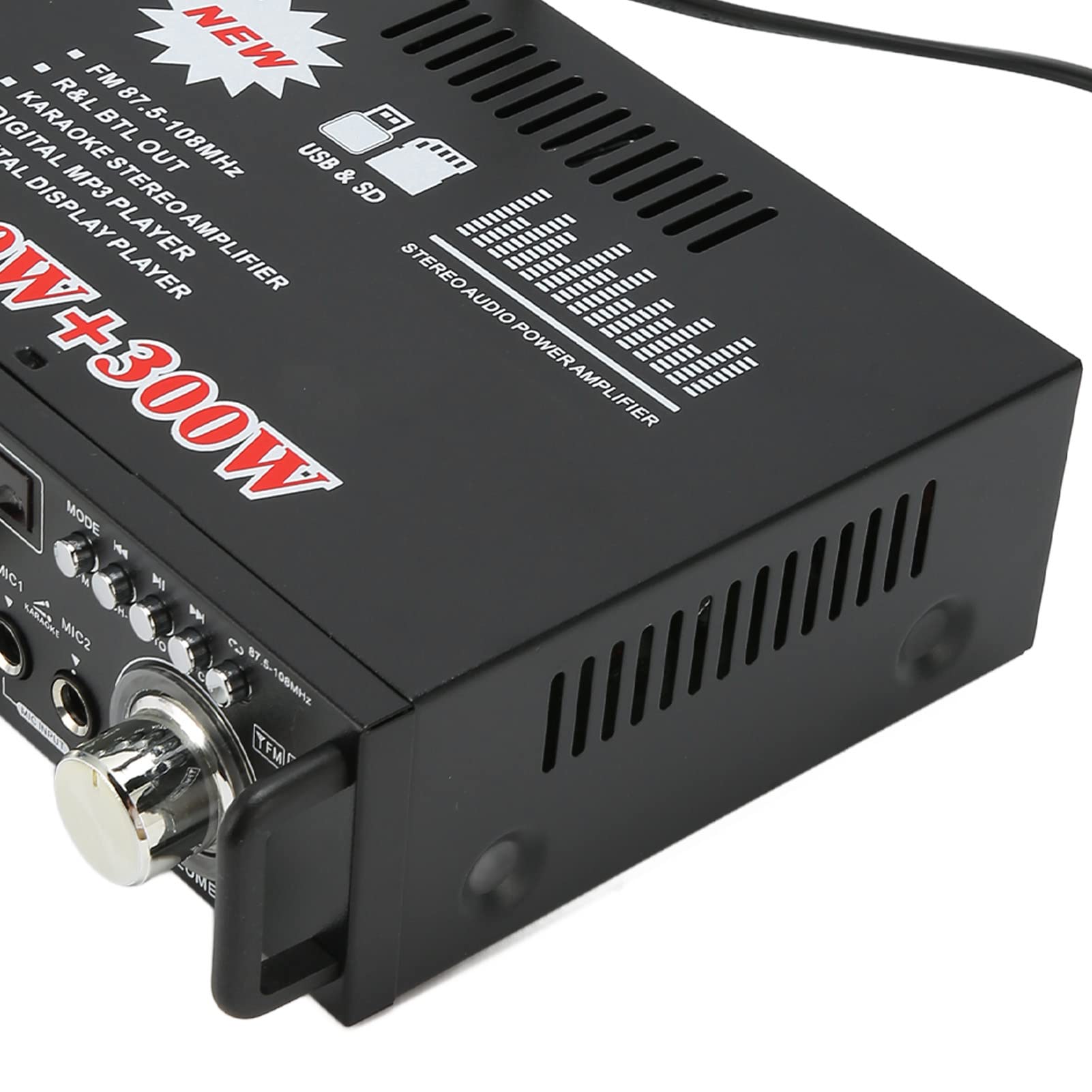 Amplificador de Potencia de Audio Bluetooth, Amplificador de Montaje en Bastidor de Chasis Profesional de 300 W con Ajuste de Graves y Agudos, Retroiluminación LED, Sonido Claro,