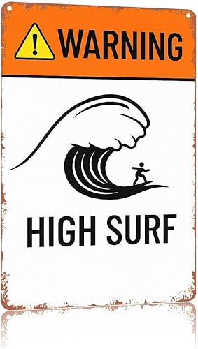 Retro Metal Sign High Surf, Warning High Surf, Ocean Decor, Waves,Text Art Poster Home Wall Decor, For Bedroom, Living Room, Bar, disponible en Yaxa Guatemala