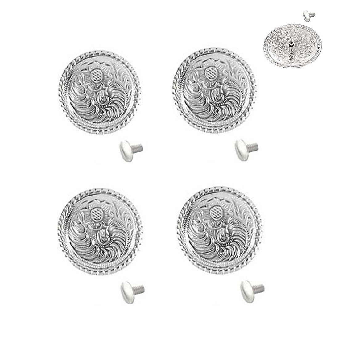 Hill Saddlery & Tack Set of 4, 1" Western Bright Engraved Concho W/ 1/4" Chicago Screw (Included)