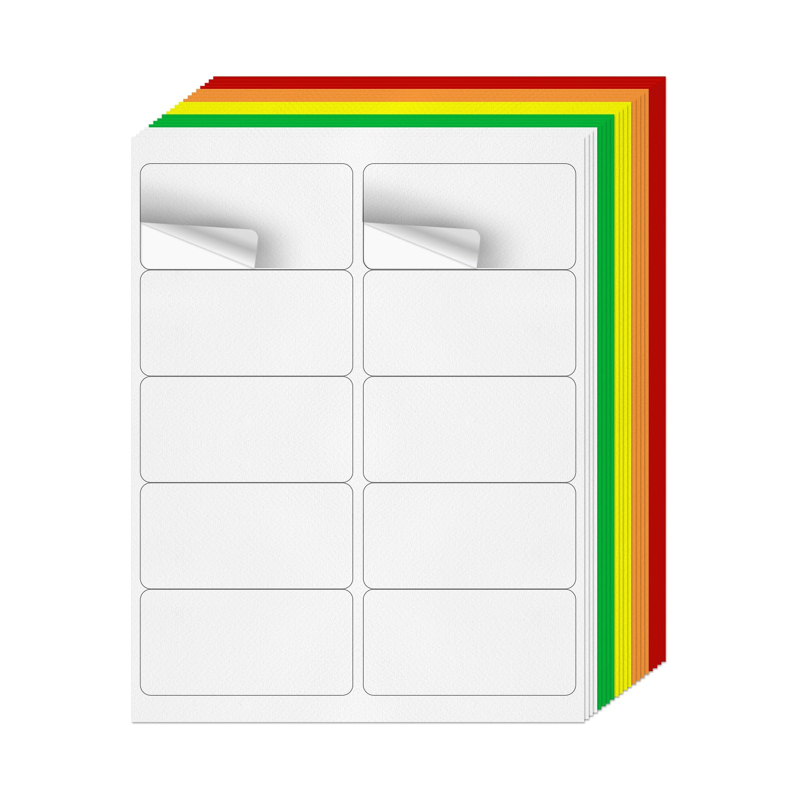 YIKIADA 5 Colors Printable Address Labels 2" × 4" Self-Adhesive Vinyl Shipping Blank Stickers Removable Mailing Decals for Inkjet Laser Printer 200