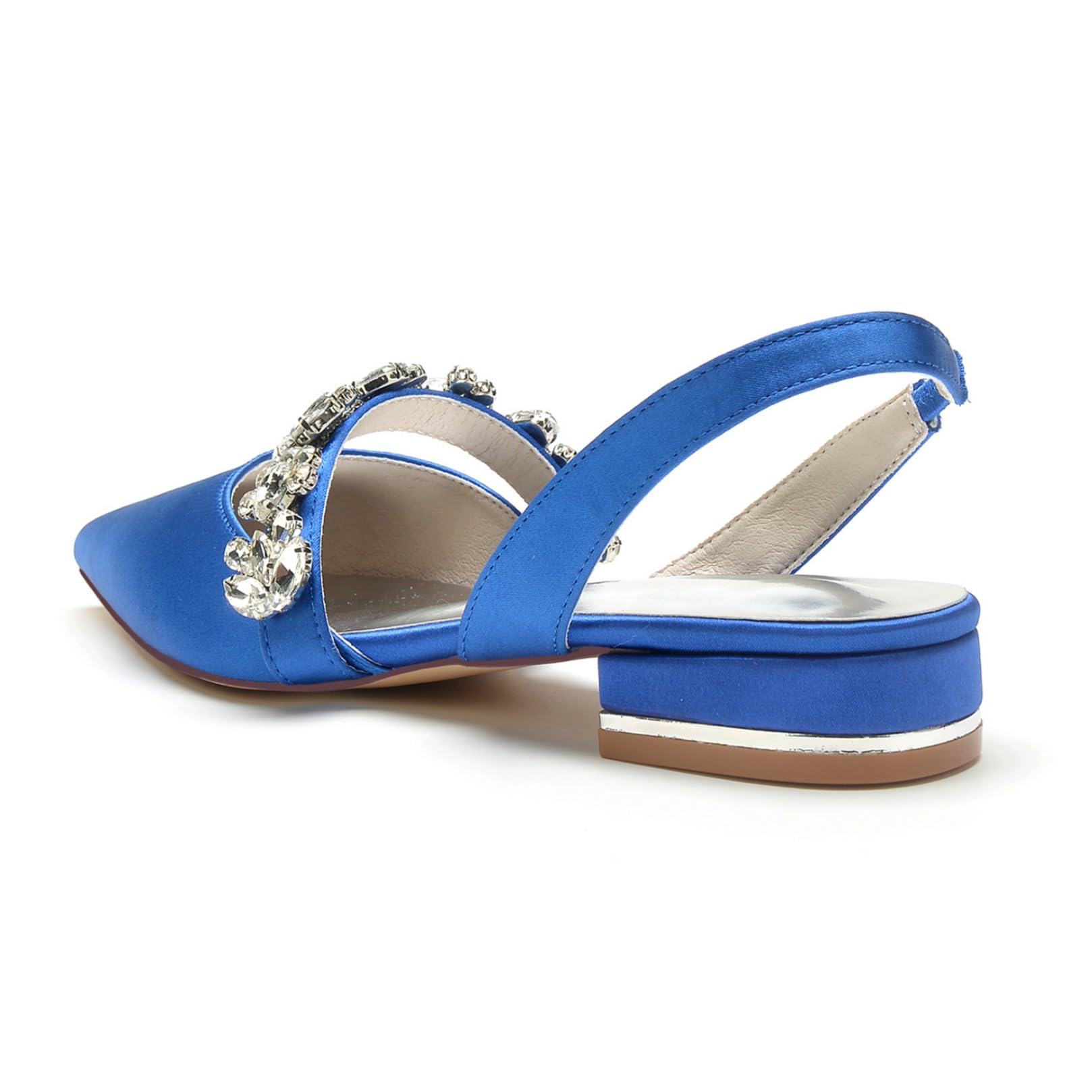 Zapatos De Tacón De Boda Sin Cordones para Mujer Tacón Plano Sandalias De Novia De Satén Destalonadas Fiesta De Noche Zapatos De Punta Puntiaguda para Fiesta De Fiesta
