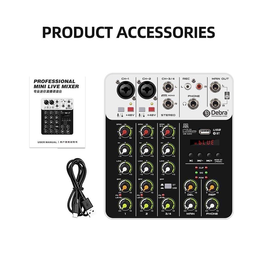 V4 Mikser DJ Konsola 4 Kanały Protable 48 V Phantom Power USB DJ Konsola Z Kartą Dźwiękową Do Komputera Nagrywanie Śpiewanie(V4 White Type)