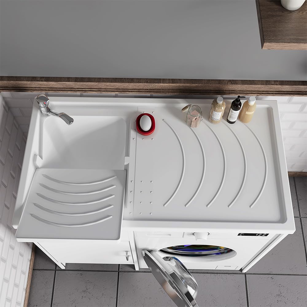 Inbagno Lavatoio e Coprilavatrice con Mobile in PVC 109x60x85 cm Bianco Vasca Sinistra