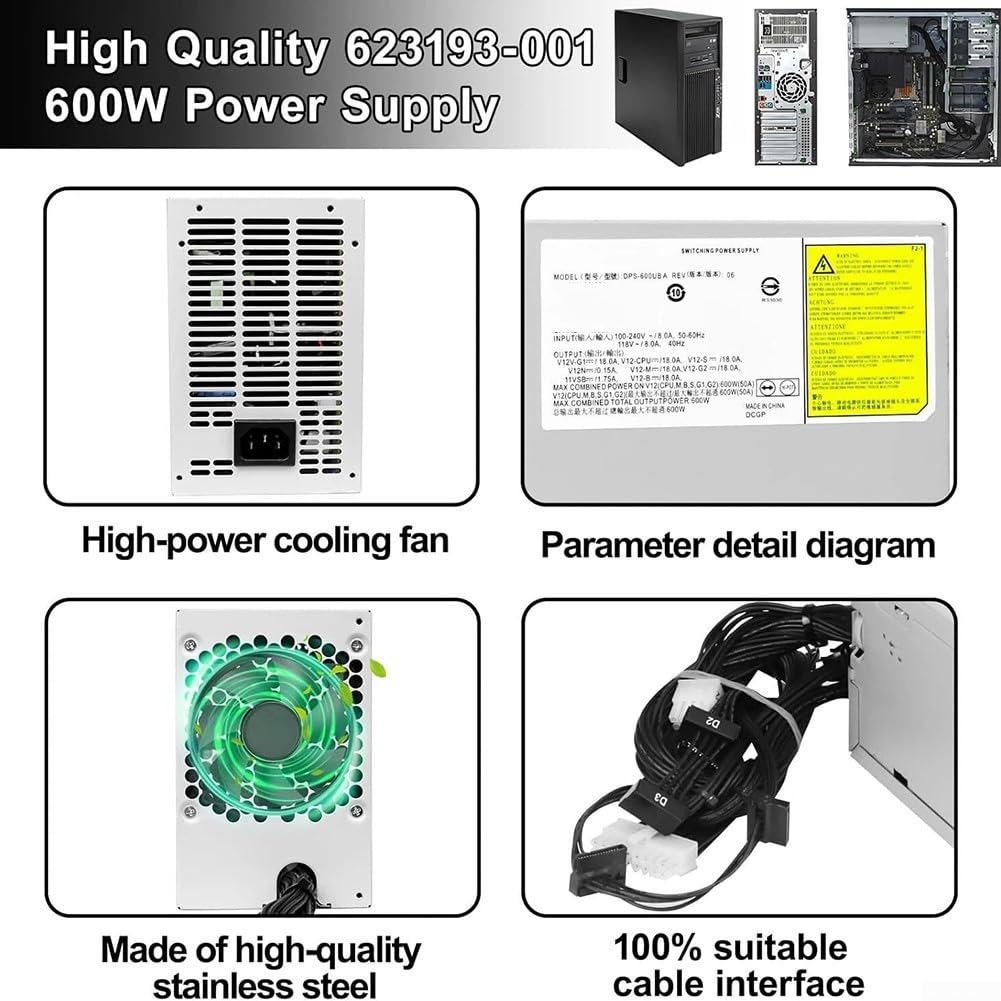 Pour HP Z420 DPS-600UB A Alimentation 600 W prenant en charge le fonctionnement continu pour les tâches de rendu de conception et de traitement des données