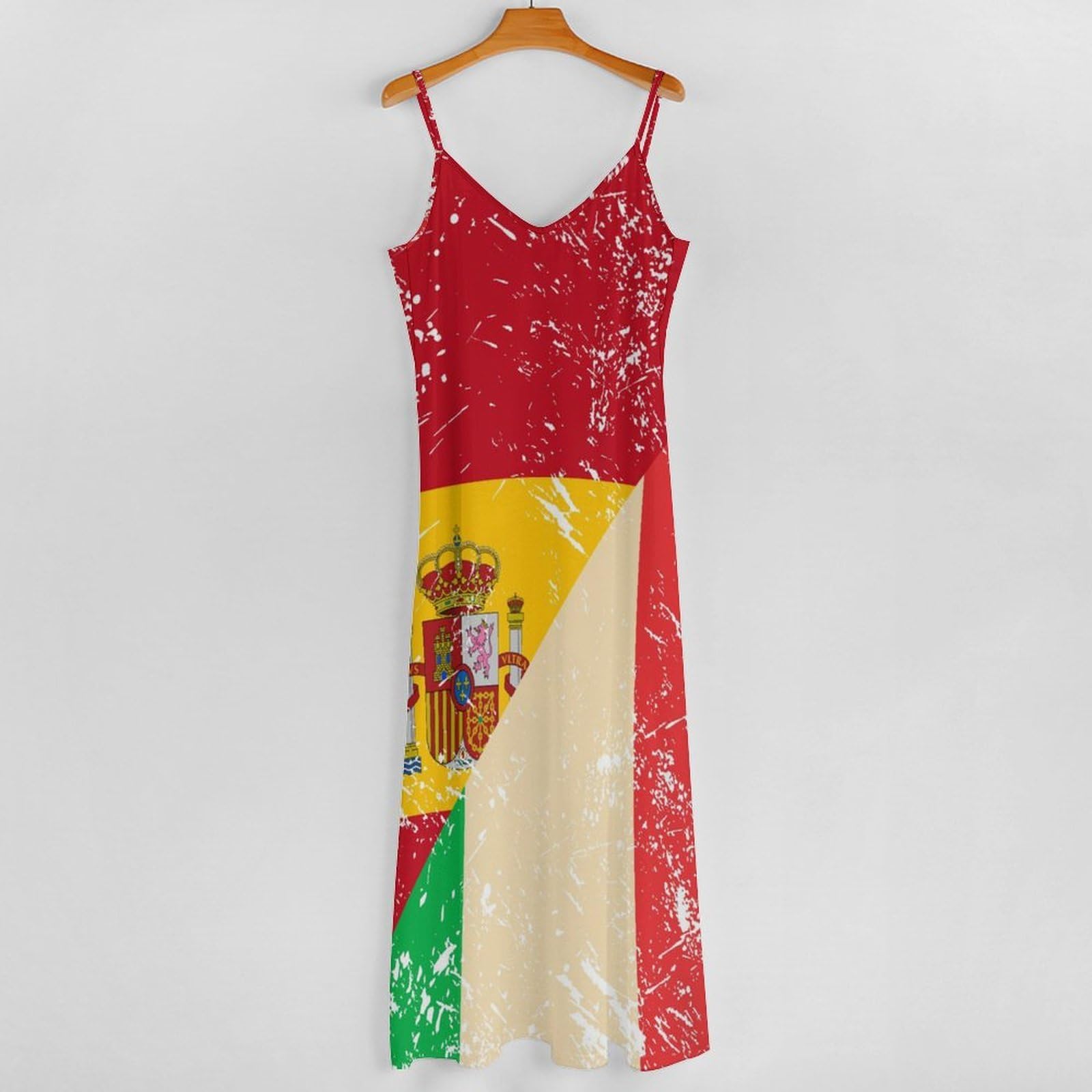Vestido casual con la bandera vintage de Italia y España para mujer, vestido largo de espagueti ajustable, largo hasta el tobillo con volantes, vestido de verano fluido