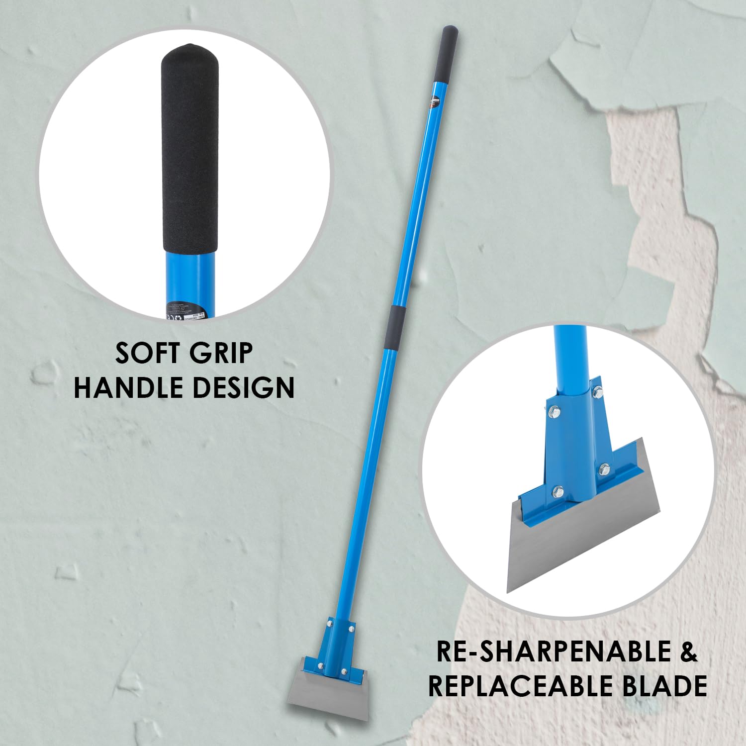 TOPWAY Raschietto per Pavimenti Heavy-Duty 200 mm di Larghezza con Manico Lungo Staccabile in Fibra di Vetro da 1450 mm per Rimozione di Adesivi, Fughe, Grasso, Sporcizia e Polvere