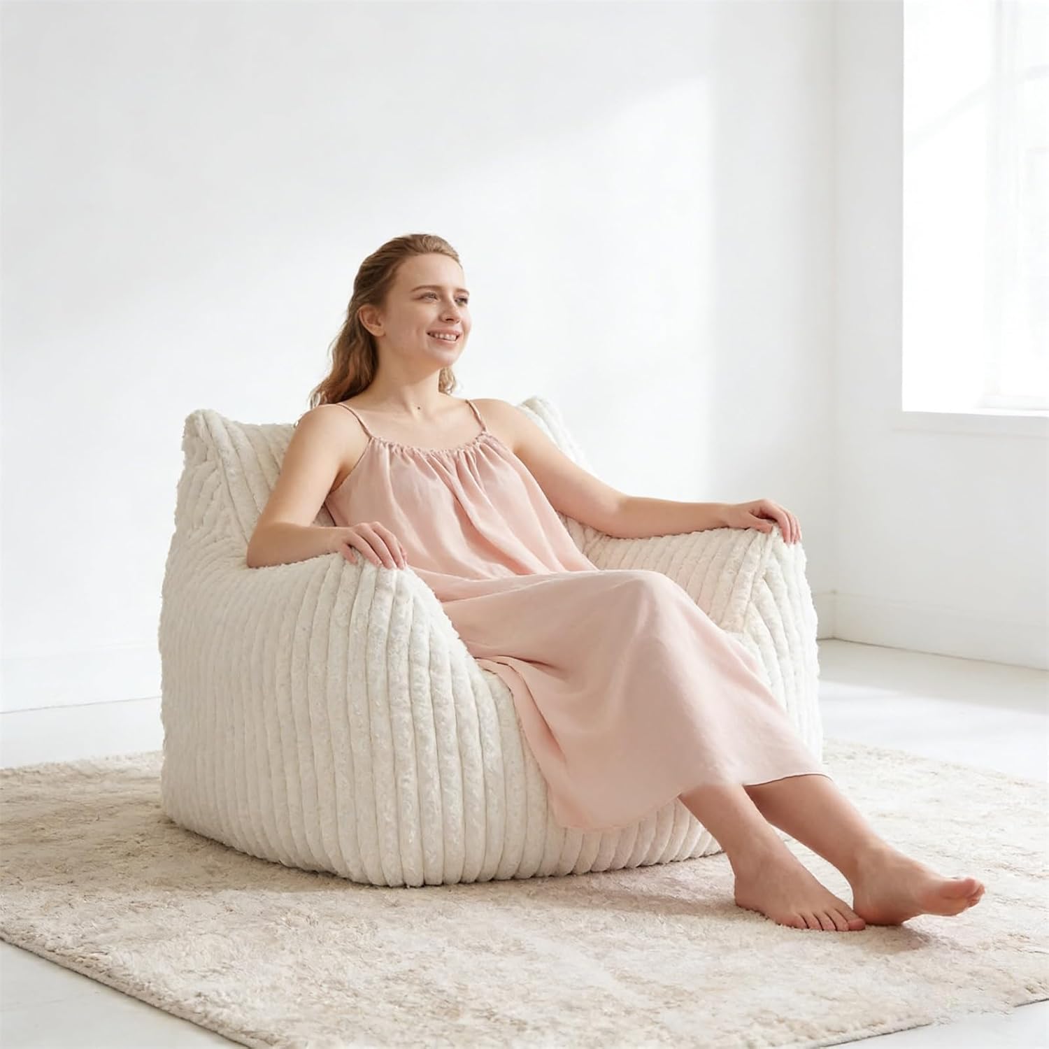 Bean Bag Chairs for Kids, Comfy Beanbag Sofa with Armrests, Soft Bedroom Chair, Perfect for Kids’ Bedroom & Reading Nook(No Foot Pedal)