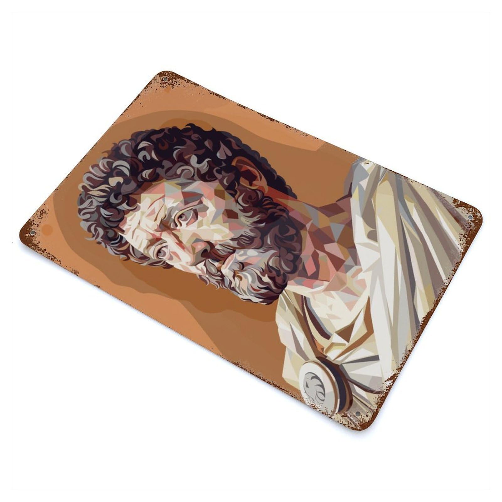 Marcus Aurelius Low Poly Decorative Tin Sign 11.8"x7.9", Retro Wall Decor for Living Room, Hallway And Home Decor