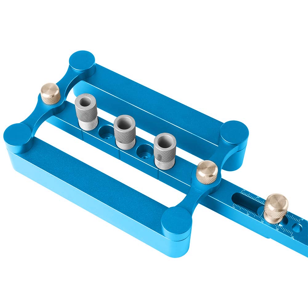 Kit Guida per Trapano Autocentrante, Posizionatore per Legno in Lega di Alluminio 6/8/10mm con 9 Boccole in Acciaio per Foratura Mobili