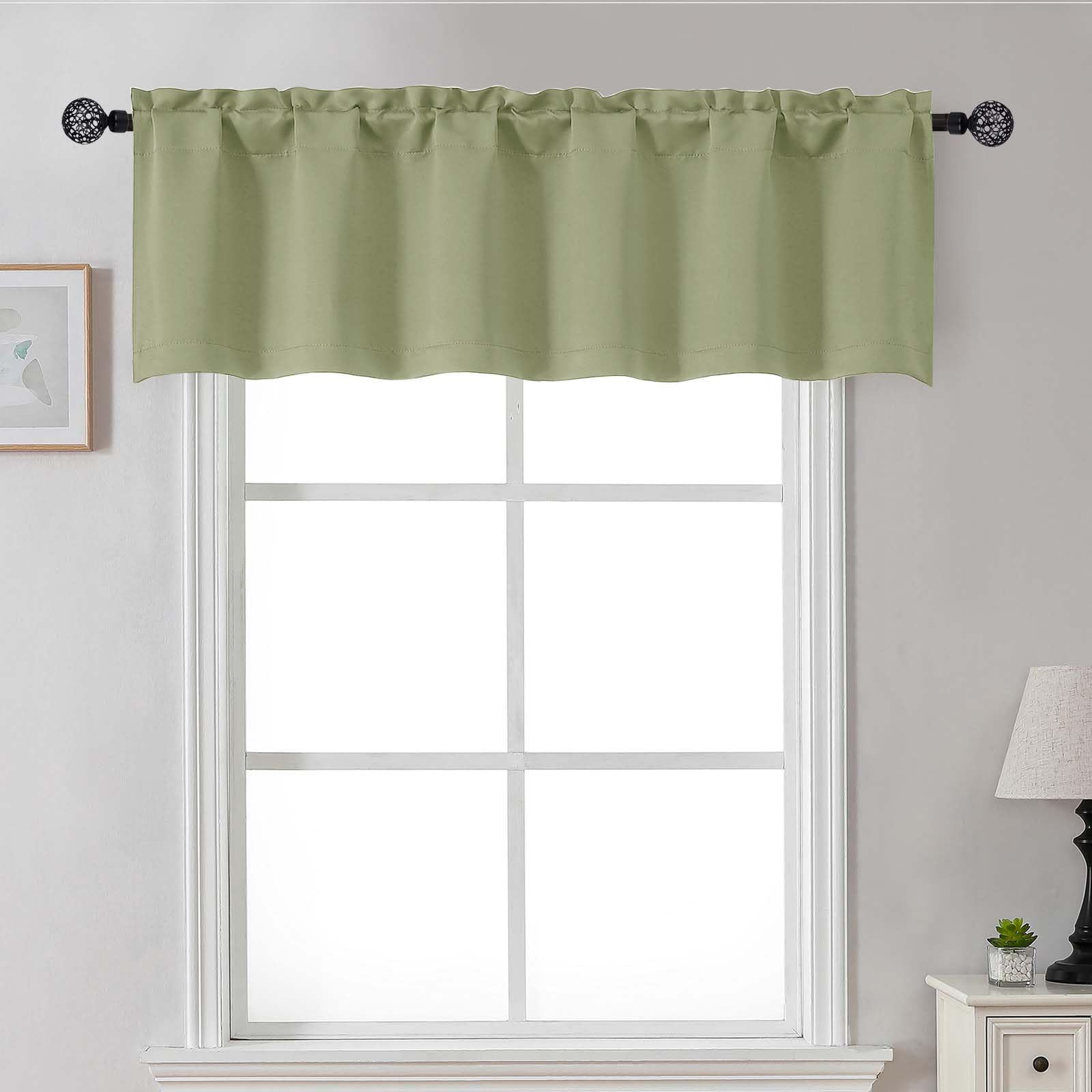 Gwine Sage Green Valance for Windows, Small Blackout Valance Kitchen Curtains for Bathroom Basement, Modern Rod Pocket Thermal Insulated Window