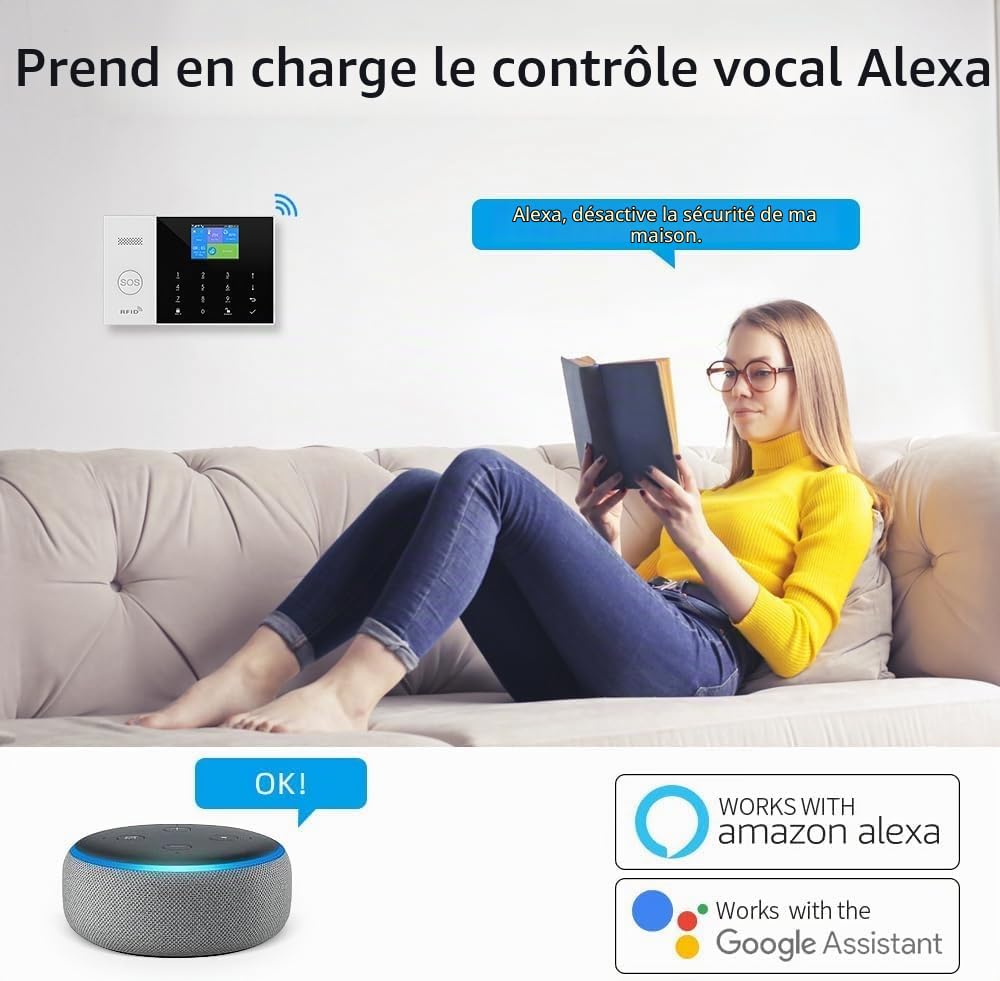 Système de sécurité domestique WiFi avec sirène, capteurs de mouvement PIR, télécommandes, capteurs de fenêtre/Porte (24pcs-Alarm Kit)