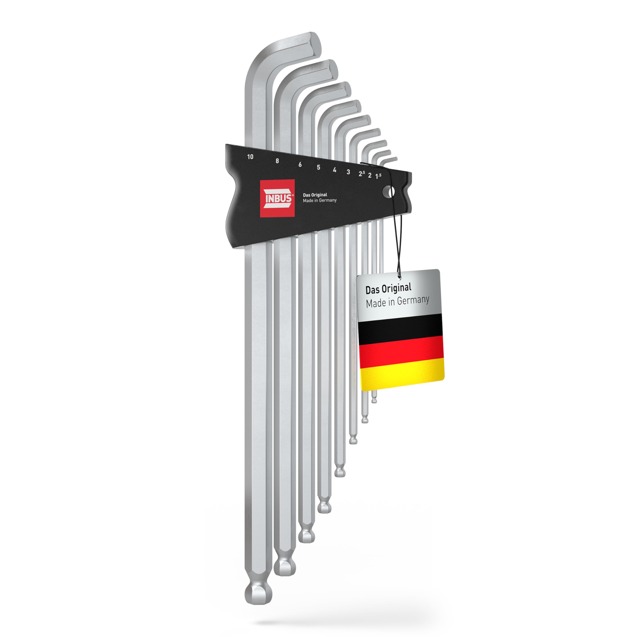 INBUS® 70211 Jeu de Clés Allen 9pcs, 1.5–10mm, avec Angle de 100° & Embout sphérique — Made in Germany